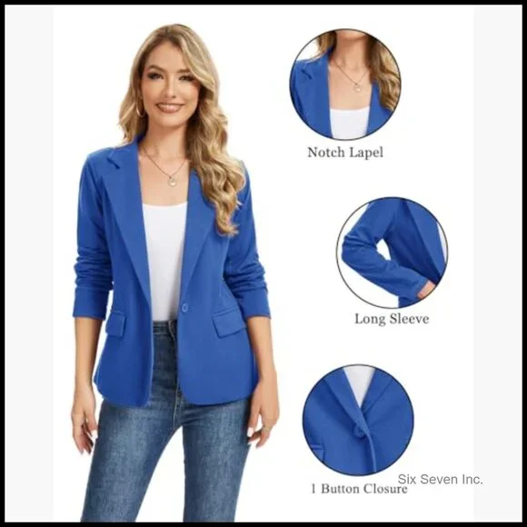 Long Sleeve Lapel Button Jersey Knit Blazer with Pockets